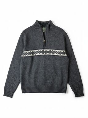 Eddie Bauer Quarter Zip Sweater Men’s Large Lambswool Blend Gray Fair Isle